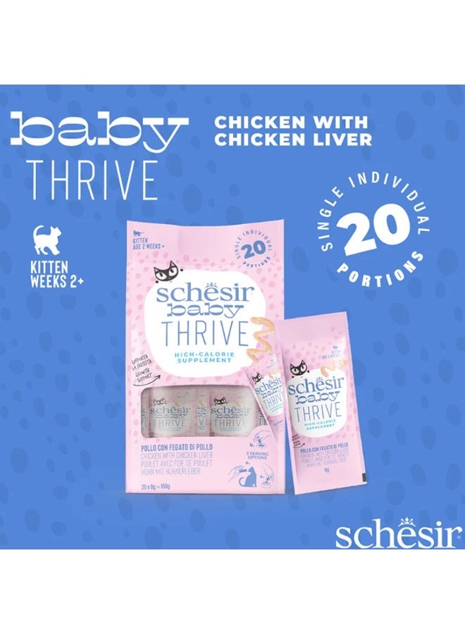 Schesir Baby Thrive High-Calorie Energy Supplement – Chicken with Chicken Liver – For Underweight Kittens (2 Weeks+) – 20 × 8 g Sachets - Image 2